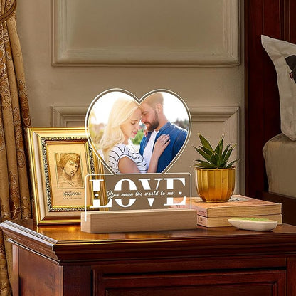 Personalized Picture Frame with Photo, Custom Photo Frame with Night Light, Customized Gifts for Girlfriend Boyfriend, Personalized Anniversary Valentines Day Gifts for Women Men Her Him Couple Wife