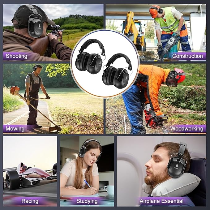 3 Pack Noise Reduction Ear Protection, Hearing Protection Ear muffs SNR 34dB Noise Cancelling Headphones for Adults Kids Autism, Sound Proof Earmuffs for Mowing/Construction/Work