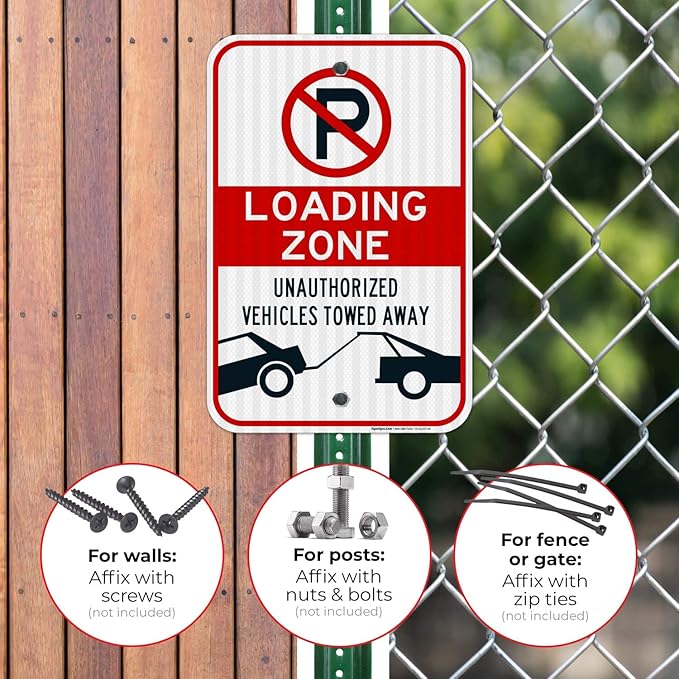 No Parking Symbol Sign, Loading Zone Sign, 12x18 Inches, 3M EGP Reflective .063 Aluminum, Fade Resistant, Easy Mounting, Indoor/Outdoor Use, Made in USA