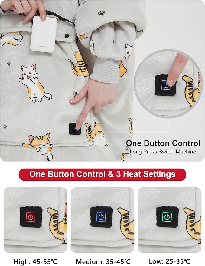 KFUBUO Heated Electric Wearable Blanket Throw Battery Operated Portable USB Cordless Outdoor Hoodie Sweatshirt