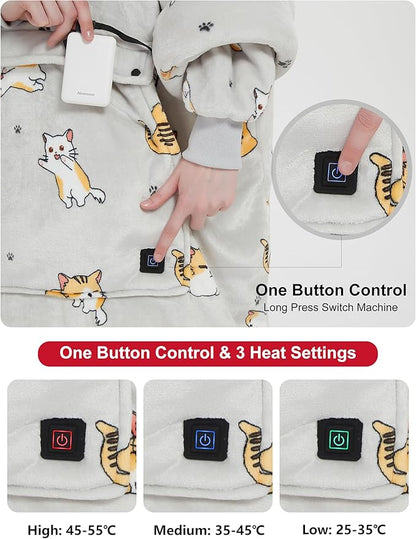 KFUBUO Heated Electric Wearable Blanket Throw Battery Operated Portable USB Cordless Outdoor Hoodie Sweatshirt