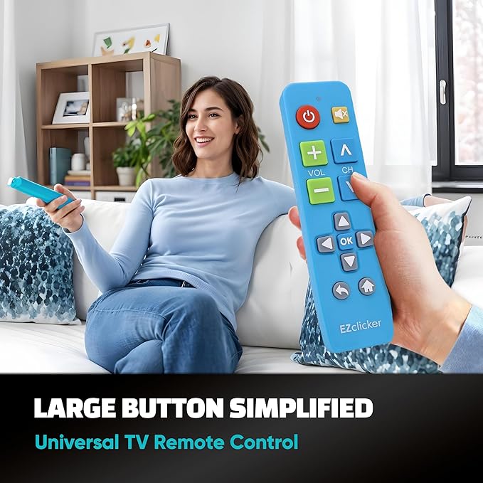 Plus Big Button Universal TV Remote (Blue) Simple Easy to Use, Works with Major TV Brands (2xAAA Batteries Not Included)
