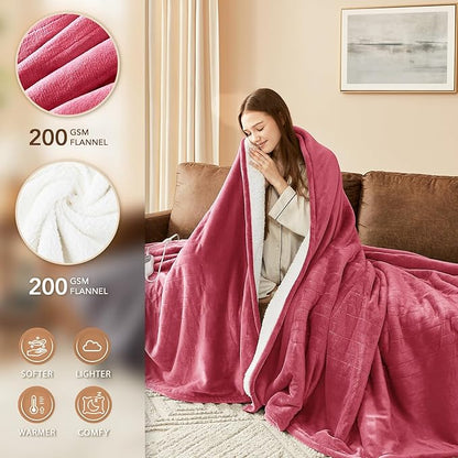 Homemate Electric Heated Blanket Twin - 62"x84" Heating Bed Blankets Throw with 10 Heating Levels 8 Hours Auto Off Fast Heating Over-Heated Protection Ultra Soft Warm Flannel ETL Certified