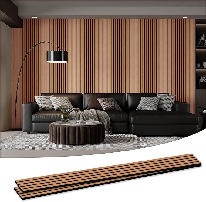 Wood Salt Acoustic Wall Panels, 2 Piece 94" x 23.6" x 0.8" Soundproof Wooden Wall Panels, 3D Fluted Sound Absorbing Panel, Brown