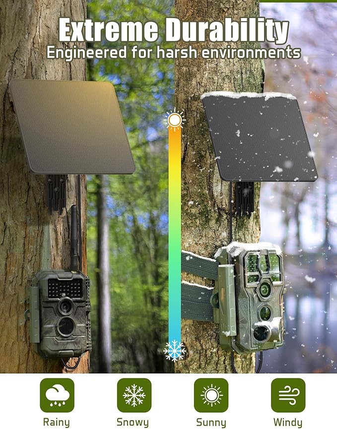 KJK 6W Trail Camera Solar Panels, Solar Battery Charger 12 Volt, Waterproof Hunting Accessory, Ideal for 24/7 Wildlife Monitoring, Compatible with All Wireless/Cellular Trail Cameras, 10000mAh Battery
