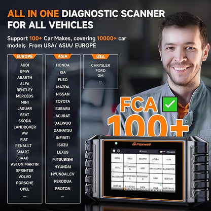 FOXWELL NT726 OBD2 Scanner Diagnostic Tool, All System Bidirectional Scan Tool, Code Reader for Cars and Trucks with 12 Resets, ABS Bleeding/Oil/EPB/SAS/D-PF/TPMS/Injector Coding/Throttle/BMS..., FCA