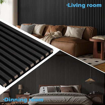 Art3d 2-Pack 108" x 12" Acoustic Wood Panels for Wall, Soundproof Wood Slat Panel for Wall and Ceiling, 3D Fluted Sound Absorbing Paneling for Interior Wall Decor, Living Room, Bedroom - Blackwood