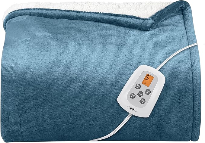 SUNVIVI Heated Blanket Twin Size, Heating Electric Throw Blanket, 10 Heat Settings, 12 Hours Auto Off, Machine Washable, ETL Certified, Overheating Protection, Blue