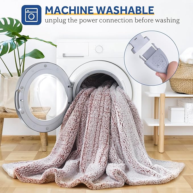 SEALY Electric Blanket Heated Throw 50"x60" Soft Double Sherpa Super Cozy with 6 Fast Heating Levels & 2-10 Hours Auto-Off, Over-Heat Protection, Machine Washable, Rust Red