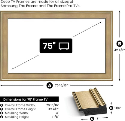 Champagne 75" Premiere Deco TV Frame - Compatible ONLY with Samsung The Frame TV and Pro TVs (Fits 2021-2025, LS03A, LS03B,LS03C,LS03D,LS03FA,LS03FW)
