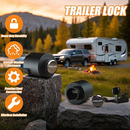 2-5/16" Heavy Duty Trailer Hitch Lock - Ball Coupler&Safety Chains Anti-Theft,Travel RV/Pop-Up Camper/Boat/Truck/Motorcycle/ATV/UTV/Flatbed/Cargo/Dump/Utility Trailer Tongue Lock Secure Design
