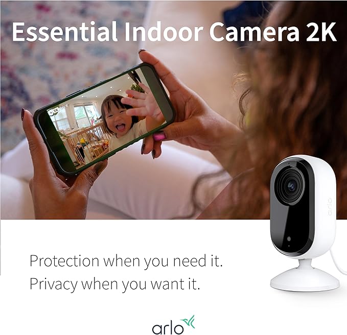 Arlo Essential Security Camera 2K | Indoor Only| 2nd Gen | Baby Monitor & Pet Camera | Wireless with Spotlight, 2-Way Audio, Color Night Vision, Live Stream, Motion Activation, White, 2 Cameras
