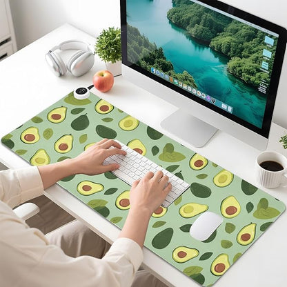 Heated Desk Pad Mouse Pad 31.5x13 Inch PU Leather Desk Mat with 3 Heat Levels Large Mouse Gaming Computer Laptop Mat Green Cute Avocado and Leaves