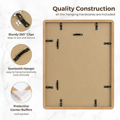 11x14 Picture Frame, Solid Oak Wood Frame 11 x 14 for Wall, Rustic Wooden Frames 11 by 14 with Tempered Glass, 11x14 Frame with Mat for 8x10, Home Decor Photo Frames 11"x14", Natural Oak Color, 1 Pack