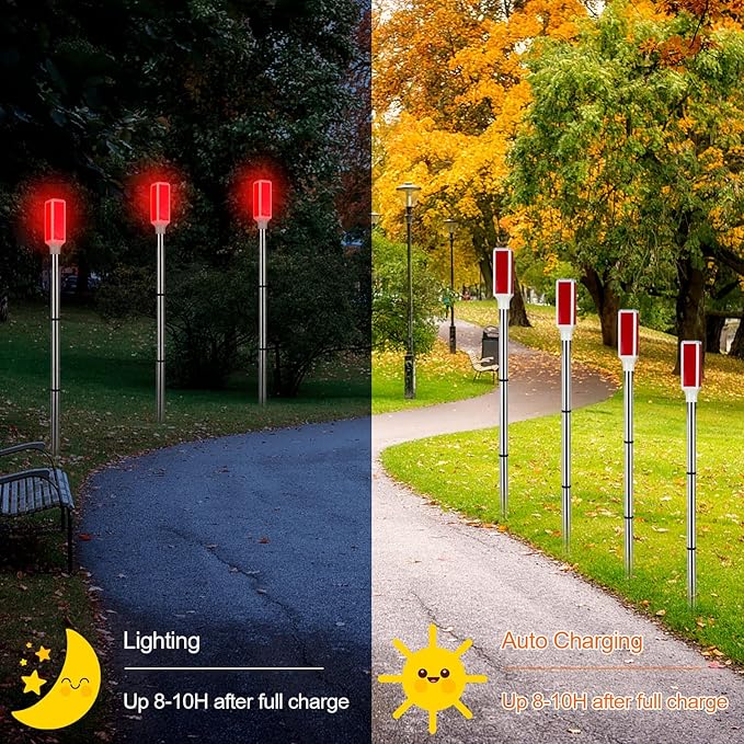 10PCS Solar Powered Driveway Markers - Reflective Red Landscape Reflectors for Snow, Road, Outdoor Yard, Parking, Sidewalk