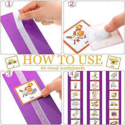 Geyee 60 Pcs Visual Schedule Cards Daily Routine Chart Visual Planner Cards Bulk for Autism Learning Materials Asperger's ADHD Home Education Behavioral Tool(Purple)