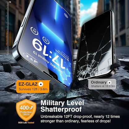 EZ-GLAZ- 4 Pack for iPhone 13 Pro Screen Protector [6.1"] With 2 Pack Camera Lens Protector, 9H+ Hardness 12FT Military Grade Shatterproof Scratch Resistant Durable Tempered Glass Film with Flawless Fit Kit, HD Clear