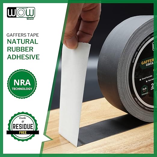 Wow Gaffers Tape 2 Inch Black - 50 Yards, Residue Free, Non-Reflective & Heavy-Duty - Professional Grade Gaff Tape - Ideal for Photography Backdrop, Cables, Cords & Floor Taping