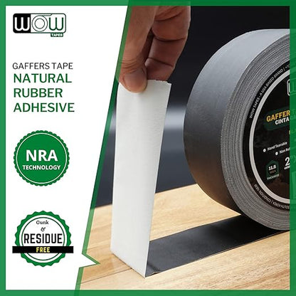 Wow Gaffers Tape 2 Inch Black - 50 Yards, Residue Free, Non-Reflective & Heavy-Duty - Professional Grade Gaff Tape - Ideal for Photography Backdrop, Cables, Cords & Floor Taping