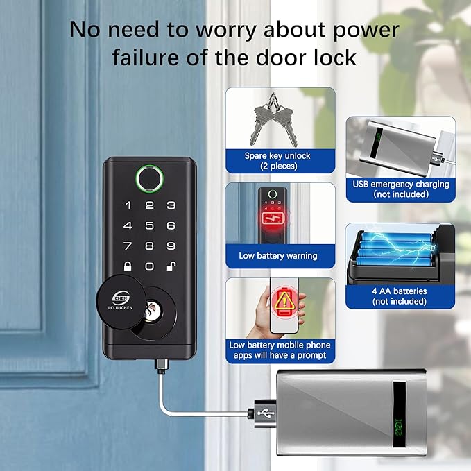 Smart Door Lock, Keyless Entry Deadbolt with Fingerprint, Biometric Electronic Door Lock with Keypad & App Control, Easy Installation for Front Door, Home, Office