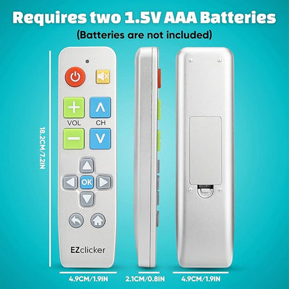 Big Button Universal TV Remote (Silver) Simple Easy to Use, Great for Seniors, Works with Major TV Brands (2xAAA Batteries Not Included)