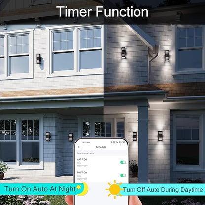 Modern Outdoor Wall Lights, Up and Down Color Changing Porch Lights,Cylinder Lights Outdoor Wall Sconce,Bronze Exterior Lighting Fixture Compatible with Smart Life & Tuya Smart