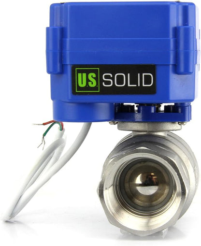 U.S. Solid Motorized Ball Valve- 1" Stainless Steel Ball Valve with Full Port, 9-24V AC/DC and 2 Wire Auto Return Setup