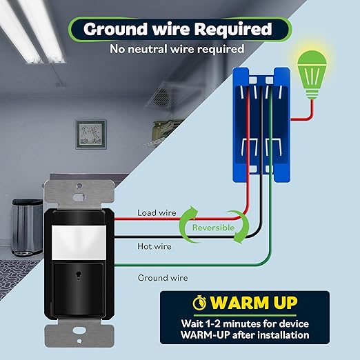 TOPGREENER PIR Motion Sensor Switch, Ambient Light Level Detector, No Neutral Required, 5A, 150W LED/CFL, 1/6 HP, Occupancy Vacancy Modes, Ground Wire Required, Single Pole, TDOS5-JM, Black