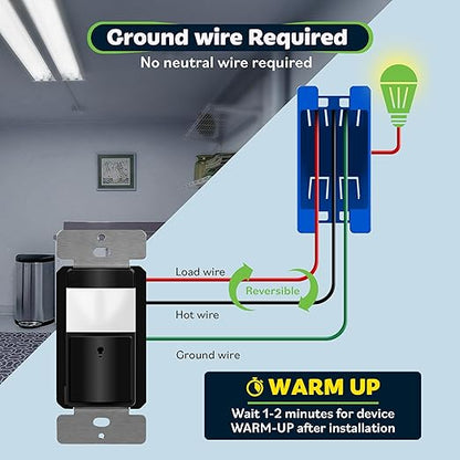 TOPGREENER Motion Sensor Switch, PIR Sensor with Ambient Light Level, Occupancy & Vacancy Modes, No Neutral Required, Ground Wire Required, 5A 150W LED/CFL Single Pole, TDOS5-JM-BK-2PCS, Black, 2 pack