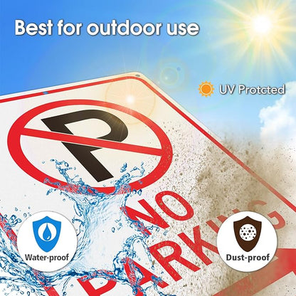 GicnKeuz No Parking Signs with Arrow,14×10 Inches No parking sign .040 Reflective Aluminum,Waterproof and Fade Resistant,6 Pre-drilled holes,Easy to Install,Indoors and Outdoors Use (4-pack)