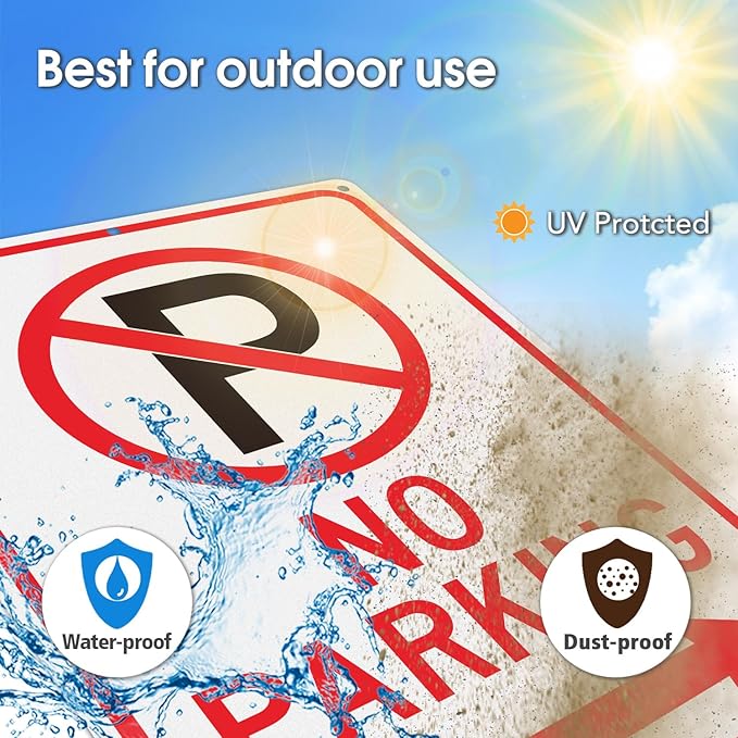 GicnKeuz No Parking Signs with Arrow,14×10 Inches No parking sign .040 Reflective Aluminum,Waterproof and Fade Resistant,6 Pre-drilled holes,Easy to Install,Indoors and Outdoors Use (1-pack)