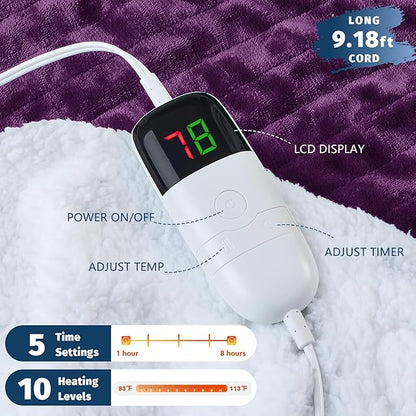 BOMOVA Heated Electric Blanket Twin - 62" x 84" Heating Blanket with 10 Heating Levels & 8 Hours Auto Off, Warm Flannel Blanket, Christmas Birthday Gifts for Women