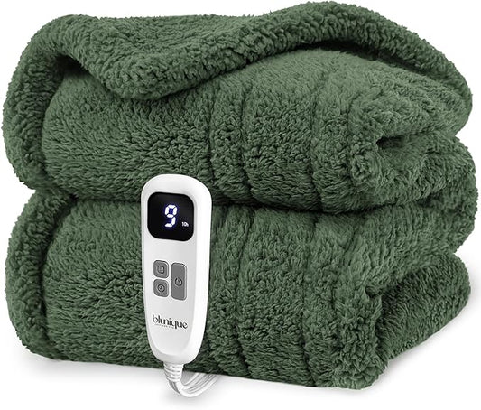 Heated Blanket Electric Blanket Throw - Fast Heating Blanket Throw Double Sided Sherpa Ultra Soft Cozy with 10 Heating Levels & 2-10 Hours Auto Off, Mashine Washable, 50 x 60 Inches, Green