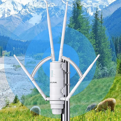WAVLINK AC1200 Outdoor Long Range Weatherproof WiFi Extender/Wireless Access Point with Passive POE, Dual Band 5G+2.4G, 4x7dBi Omni Directional Antennas,Supports Router/AP/Repeater/Mesh Modes