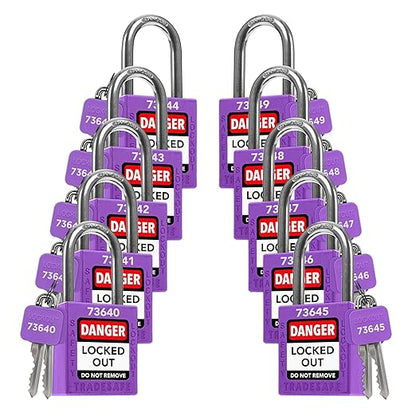 TRADESAFE Lockout Tagout Locks Set - 10 Purple Loto Locks, Lockout Locks Keyed Different, 2 Keys Per Lock, OSHA Compliant Lock Out Tag Out Padlocks, Safety Padlocks for Electrical Lockout Tag Out Kits