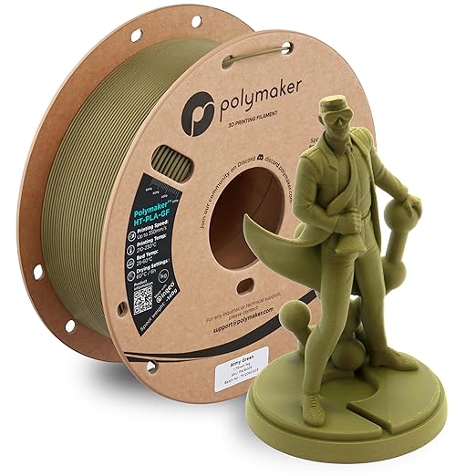 Polymaker HT-PLA-GF Filament 1.75mm Army Green, High Temp PLA for 3D Printing, Heat Resistant to 150°C, Easy to Print, Easy to Anneal, Works with Most FDM Printers, 1kg Spool