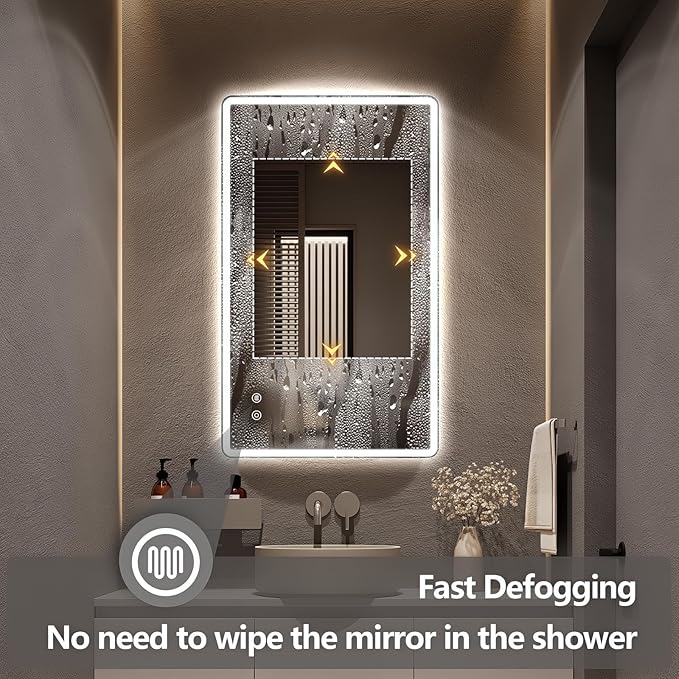 Niccy Led Mirror for Bathroom, 40"x24" Frameless Frontlit and Backlit Mirror for Wall Lighted Mirror with Bedroom 3 Color, Defogger, Explosion-Proof, HD Glass, IP65 Vanity Mirror Horizontal/Vertical