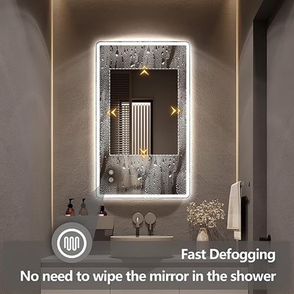 Niccy Led Mirror for Bathroom, 40"x24" Frameless Frontlit and Backlit Mirror for Wall Lighted Mirror with Bedroom 3 Color, Defogger, Explosion-Proof, HD Glass, IP65 Vanity Mirror Horizontal/Vertical