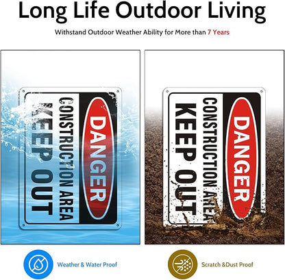 2 Pack "Danger - Construction Area, Keep Out" Sign, 10"x 7" Rust Free Reflective Aluminum Metal Sign, Fade Resistant, Waterproof, Easy to Mount ﻿