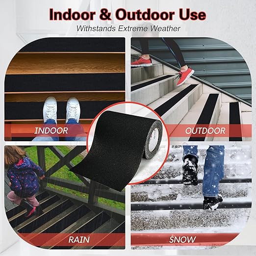 S&X Anti Slip Tape 8 Inch x 40 Ft - Grip Tape for Stairs Waterproof, Non Skid Tape for Steps Outdoor Stair Treads Non-Slip Weather Resistant, Black