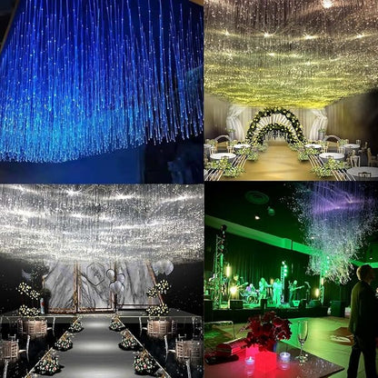 AZIMOM 1520pcs Fiber Optic Hanging Light for Garden Tree Decor Exhibition Indoor Shop Bar Ceiling, 0.03in 8.2ft Flash Point Side Glow Fiber Cable 8Pack Light Source Remote App Control Color Change