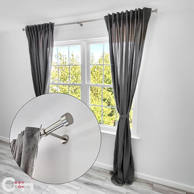 Brushed Nickel Curtain Rod, Adjustable 48 to 84 Inch with Three Heavy Duty Aluminum Alloy Brackets, Brushed Nickel Finish