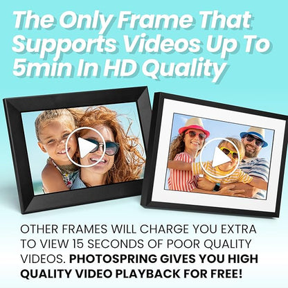 PhotoSpring No Subscription, 10in WiFi Digital Picture Frame, Email App Web, USA Company, 32gb Touch Screen, Play Videos up to 5min
