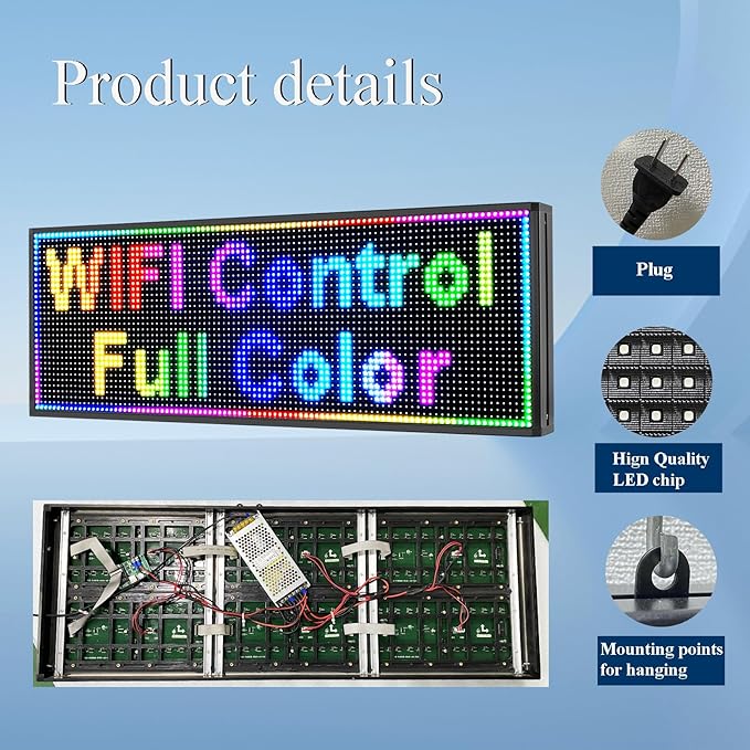 Outdoor P10 Led Scrolling Sign RGB Full Color by WIFI Control With High Brightness led sign Programmable for Business Advertising Board (39''x14'')