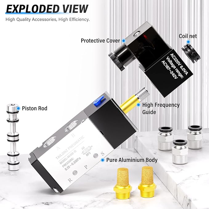 TAILONZ PNEUMATIC 1/2"NPT Solenoid Valve 4V410-15 12V/24V/110V/220V Single Coil Pilot-Operated Electric 2 Position 5 Way Connection Type Junction Box