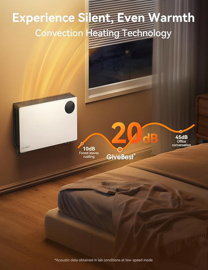 GiveBest Super Quiet Wall Heaters for Indoor Use, Baseboard Design Space Heater, Adjustable Thermostat, Child Lock, 12H Timer, 1500W Easy-mounted Electric Smart Heater for Bedroom Living Room Garage