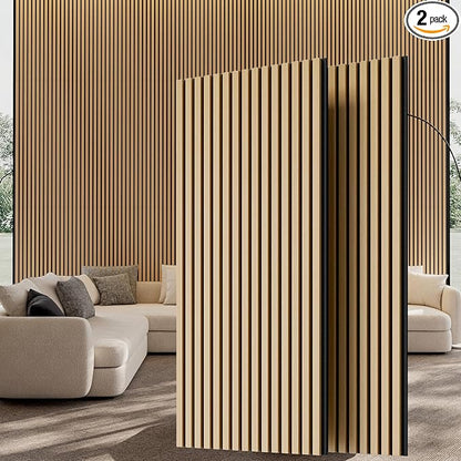 Wood Wall Panels, 45.3" x 23.6" Acoustic Panels for Wall and Ceiling, 3D Fluted Sound Absorbing Panel for Interior Wall Decor Noise Reduction (2Pcs-White Oak)