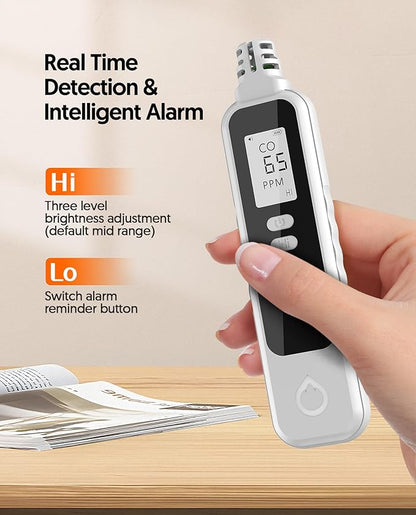 Carbon Monoxide Detectors Portable CO Detector Battery Powered, Handheld Carbon Monoxide Monitor Alarm Detector with LCD Display for Home/Outdoor/Travel (Batteries Included) (White)