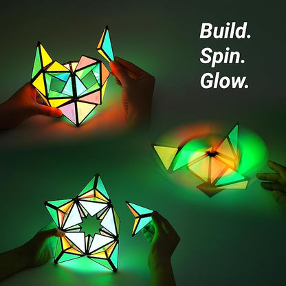 TOSY Magnet Pyramid Glow - 1 Cube Transforms into 1 Billion Shapes, 15 pcs (12 Puzzle pcs & 3 Accessories), 243 Magnets, Glowing, Christmas Stocking Stuffers Gift for Kids, Creative Puzzle STEM Toy