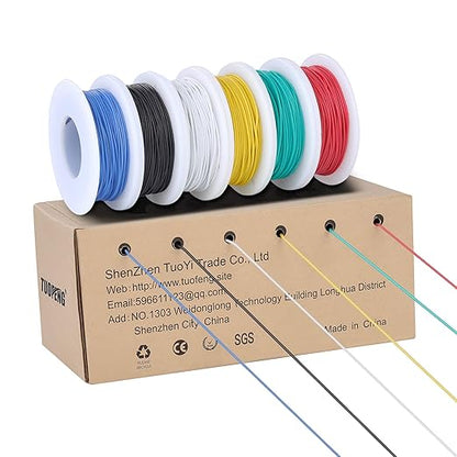 TUOFENG 28 awg Wire Solid Core Hookup Wires-6 Different Colored Jumper Wire 50 ft Each, 28 Gauge Tinned Copper Wire PVC (OD: 1.17mm) Hook up Wires Kit